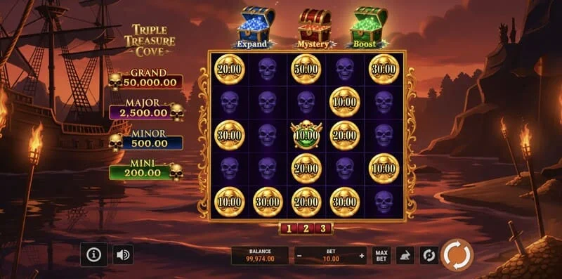 Triple Treasure Cove - রিল এবং জলদস্যু উপসাগর সহ মূল স্ক্রিন